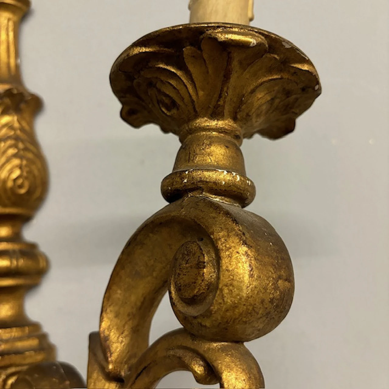 Pair of gilded wall sconces Louis Philippe carved wood, 19th century 14