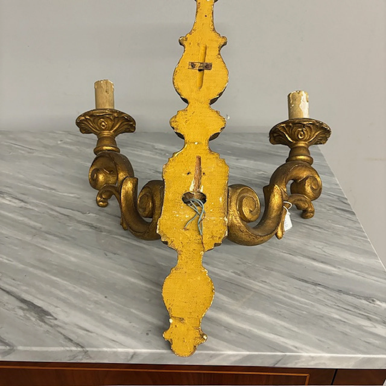 Pair of gilded wall sconces Louis Philippe carved wood, 19th century 15