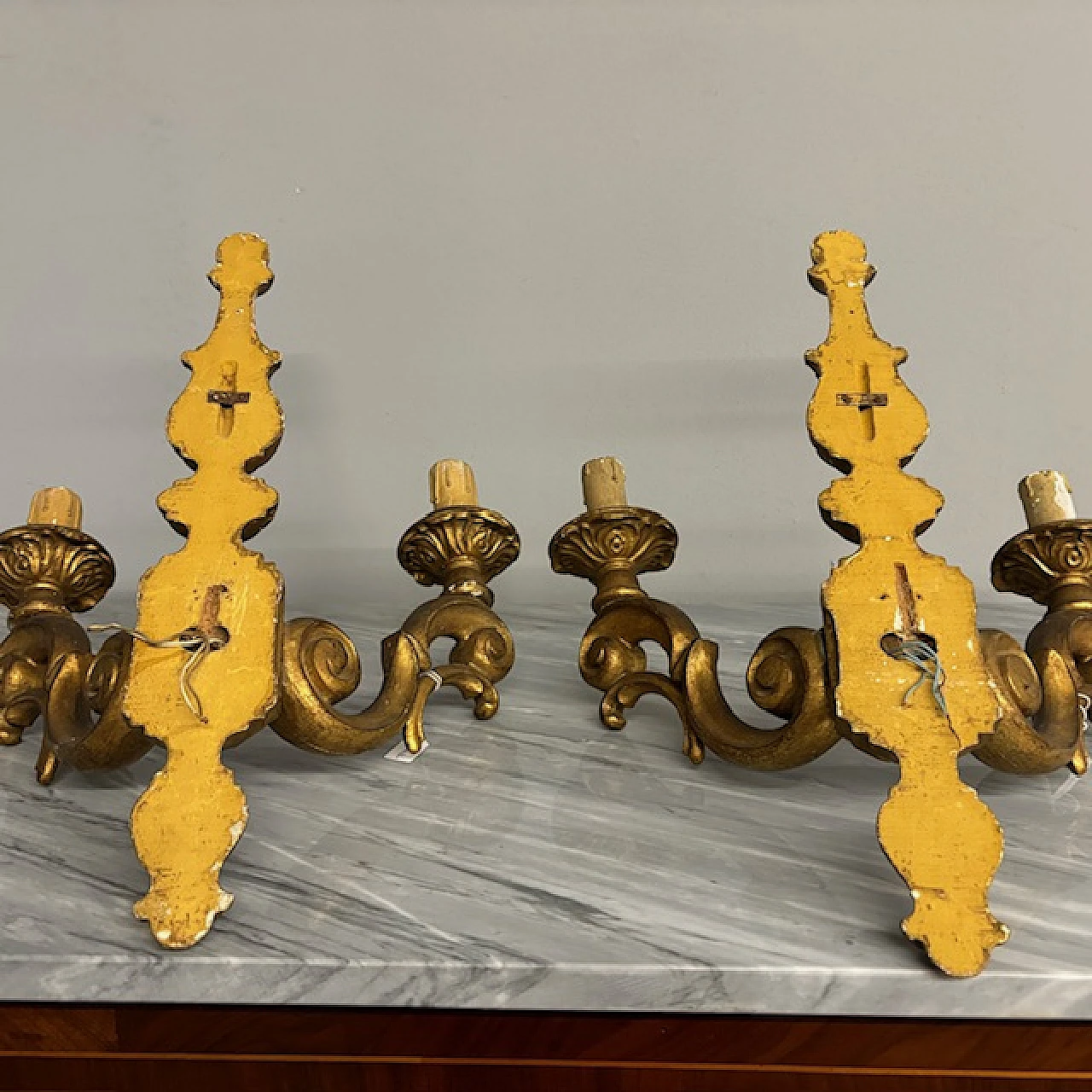 Pair of gilded wall sconces Louis Philippe carved wood, 19th century 16