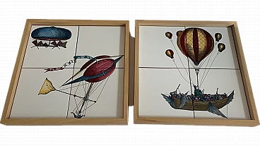 Pair of frames with tiles by Fornasetti, 2000s