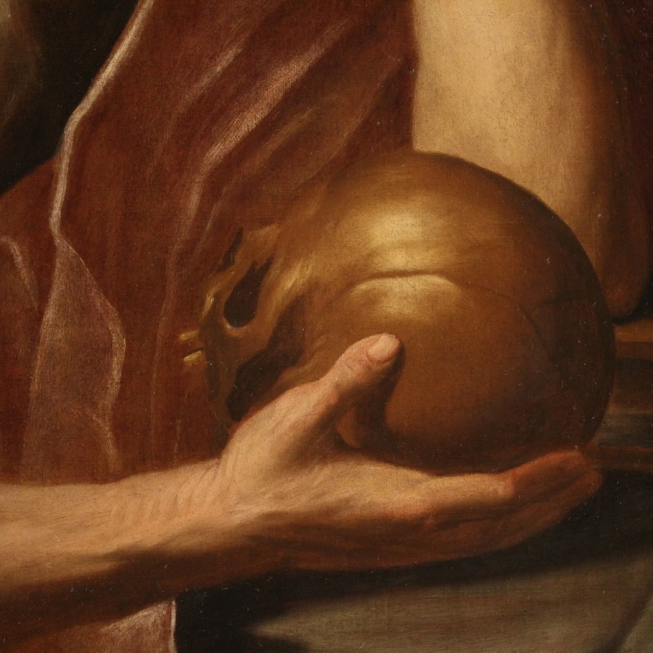 Saint Jerome in meditation, large Italian painting, 17th century 7