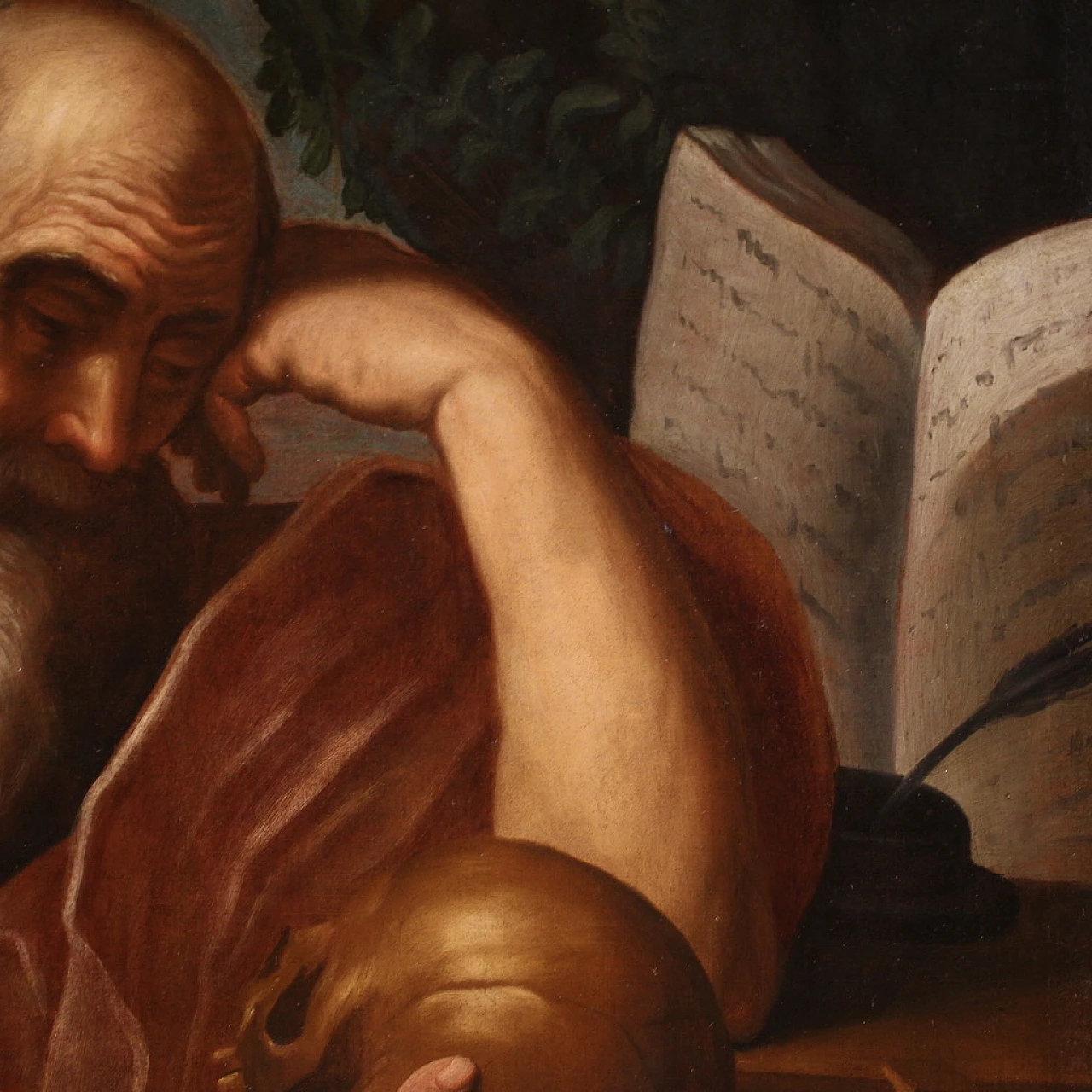 Saint Jerome in meditation, large Italian painting, 17th century 8