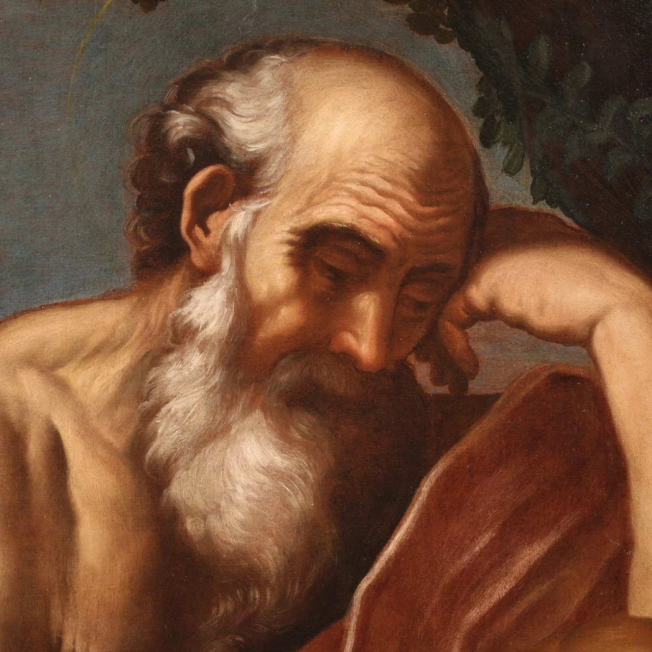 Saint Jerome in meditation, large Italian painting, 17th century 9