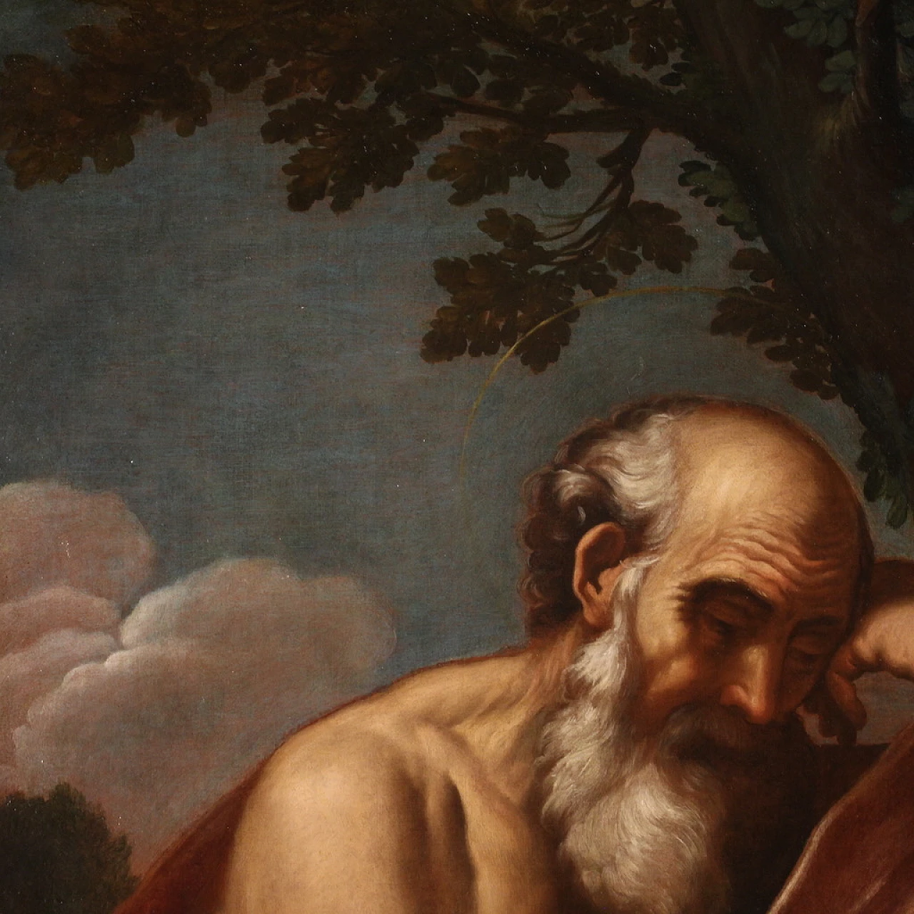 Saint Jerome in meditation, large Italian painting, 17th century 11