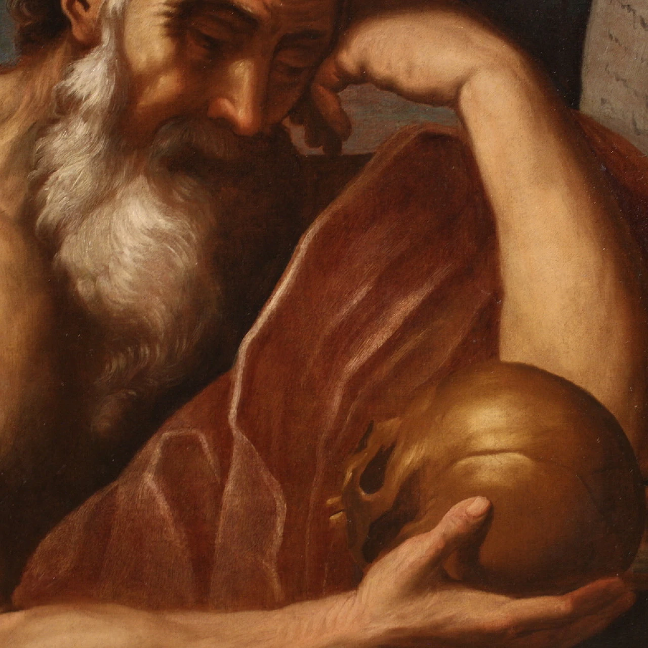 Saint Jerome in meditation, large Italian painting, 17th century 12