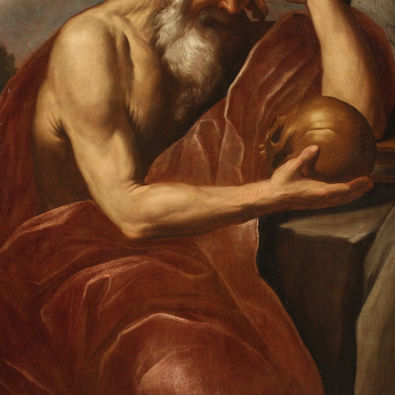 Saint Jerome in meditation, large Italian painting, 17th century 14