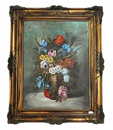 Painting with flowers, oil on canvas, 1970s