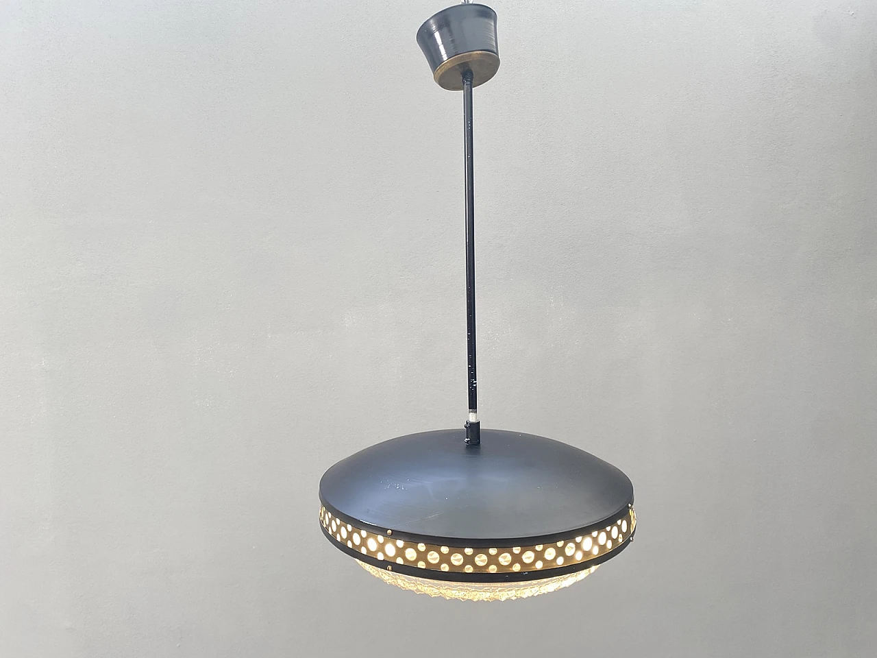 Space age metal and brass pendant lamp by LUDIB Bratislava, 1970s 9