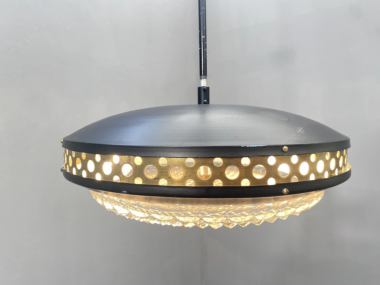 Space age metal and brass pendant lamp by LUDIB Bratislava, 1970s 10