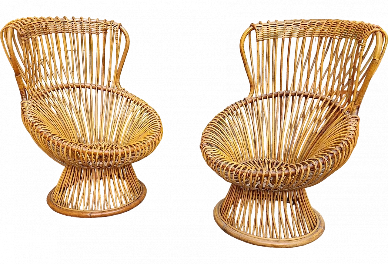 Coppia di poltrone di Franco Albini per Bonacina in rattan, anni '60 14