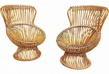 Coppia di poltrone di Franco Albini per Bonacina in rattan, anni '60