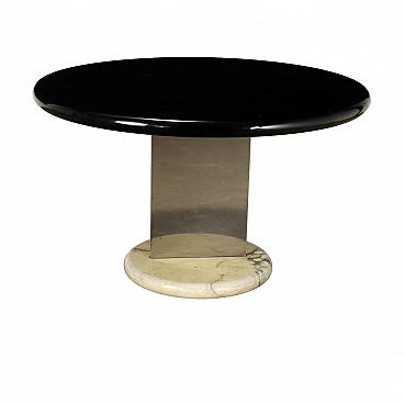 Table with marble and metal base and lacquered wood top, 1980s