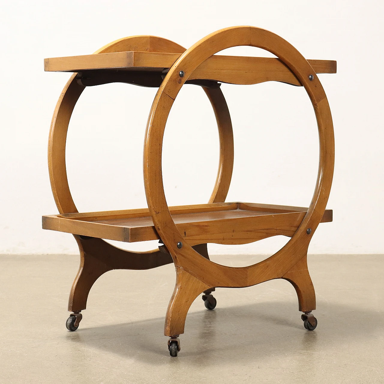 Double-top bar cart made of stained beech and walnut veneer, 1950s 8