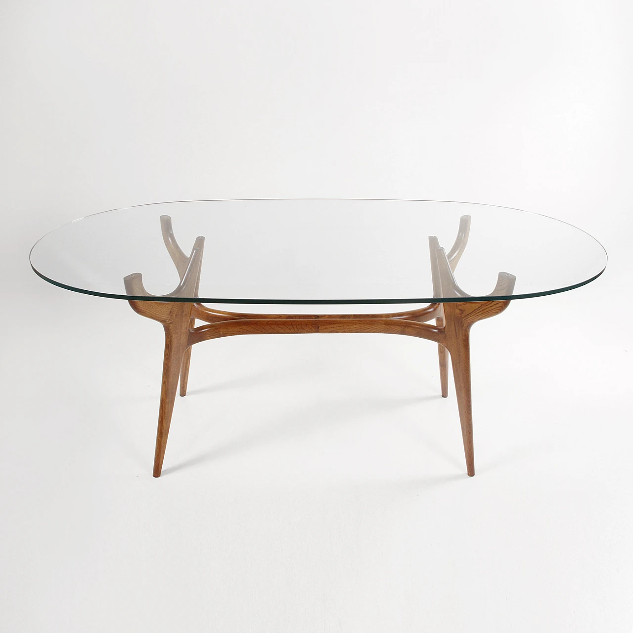 Oval table in solid oak with glass top, 1960s 1