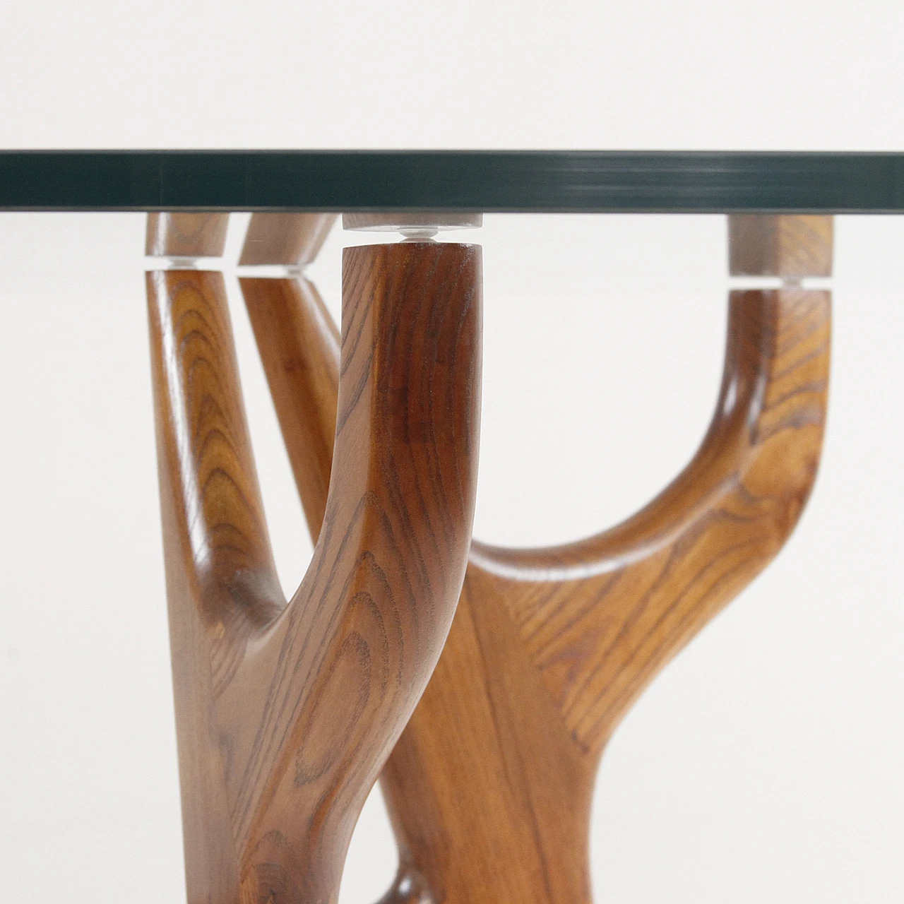 Oval table in solid oak with glass top, 1960s 2