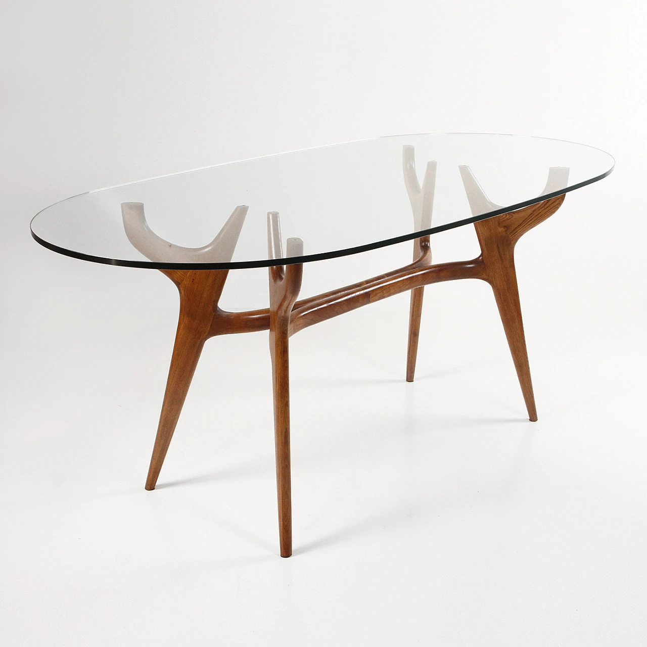 Oval table in solid oak with glass top, 1960s 5