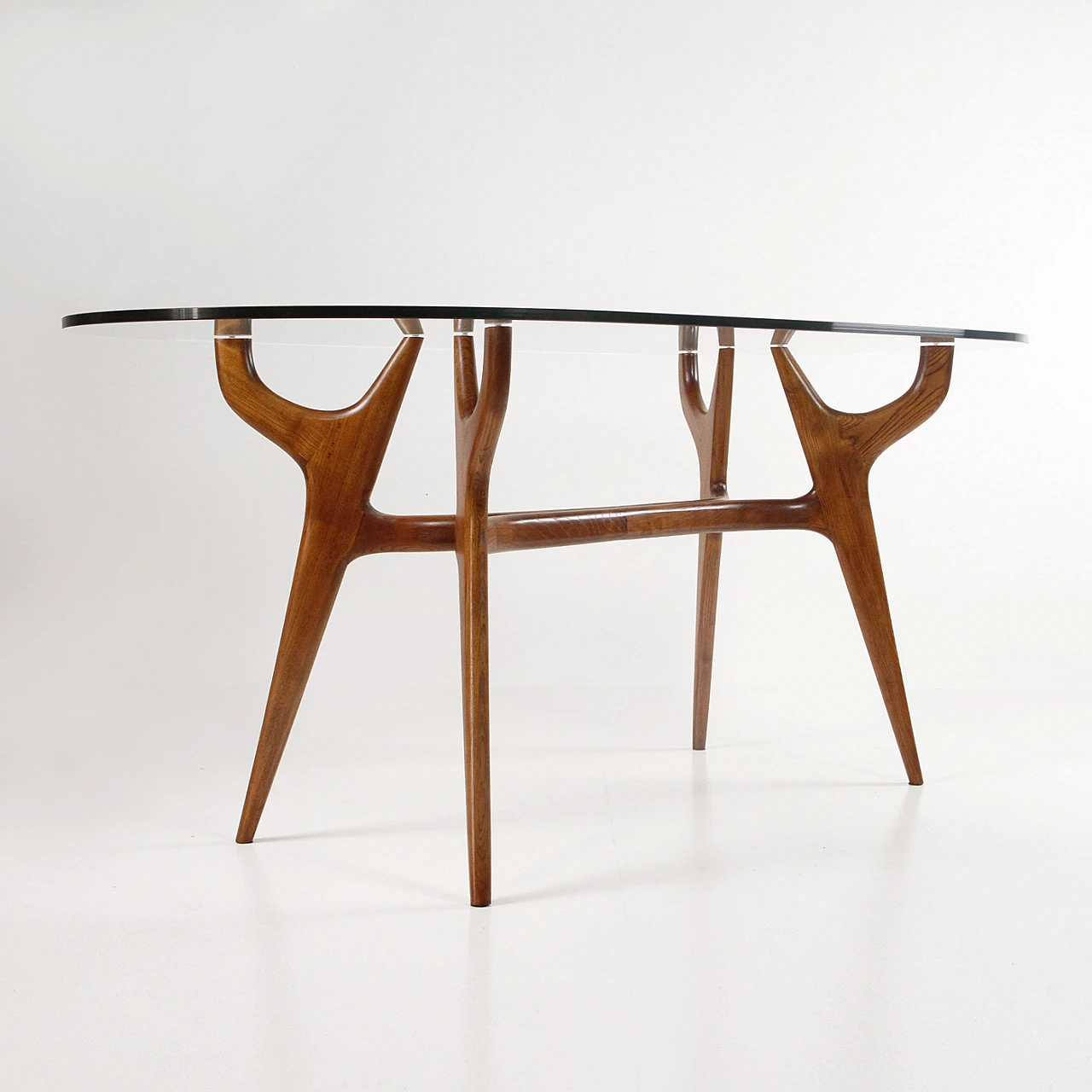 Oval table in solid oak with glass top, 1960s 6