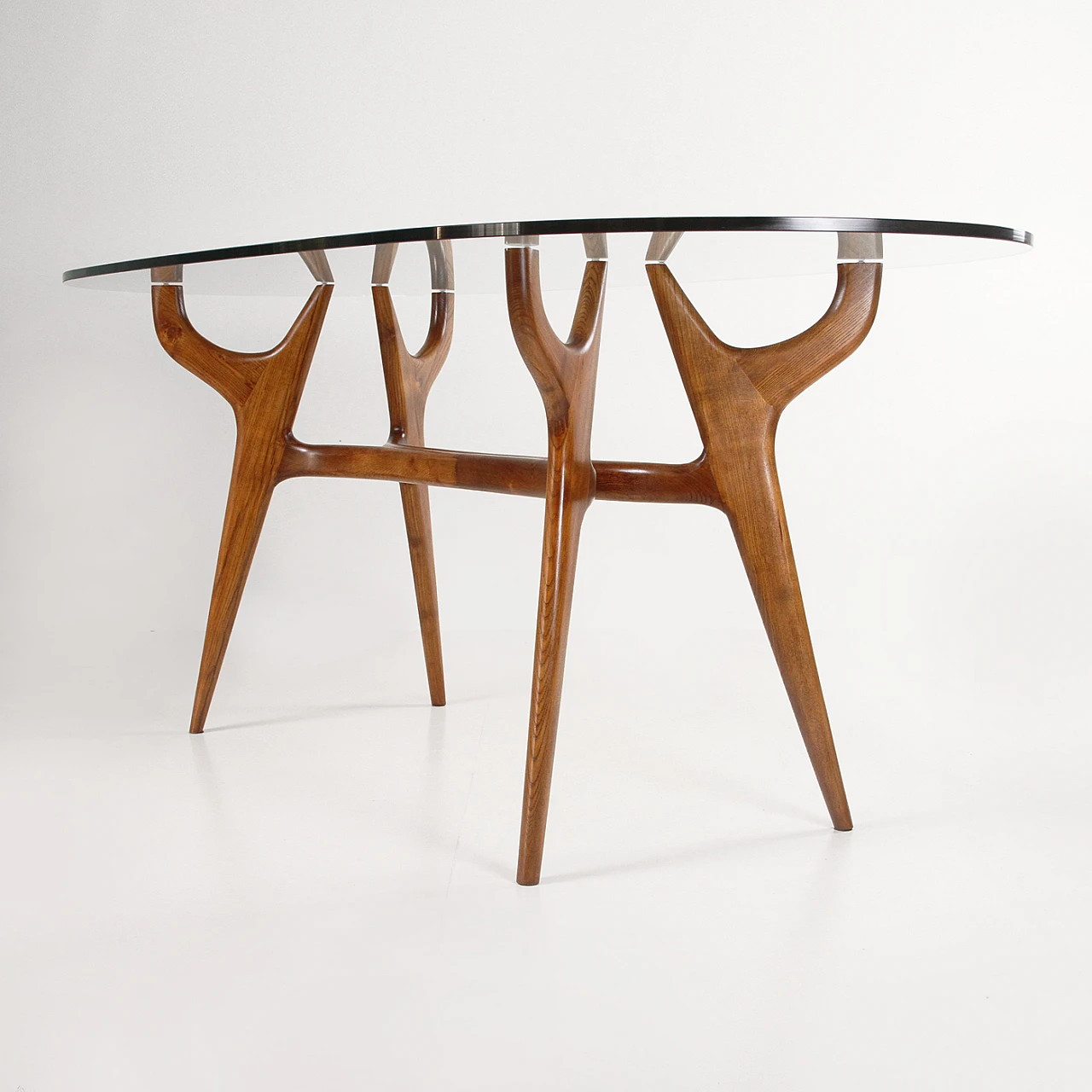 Oval table in solid oak with glass top, 1960s 9