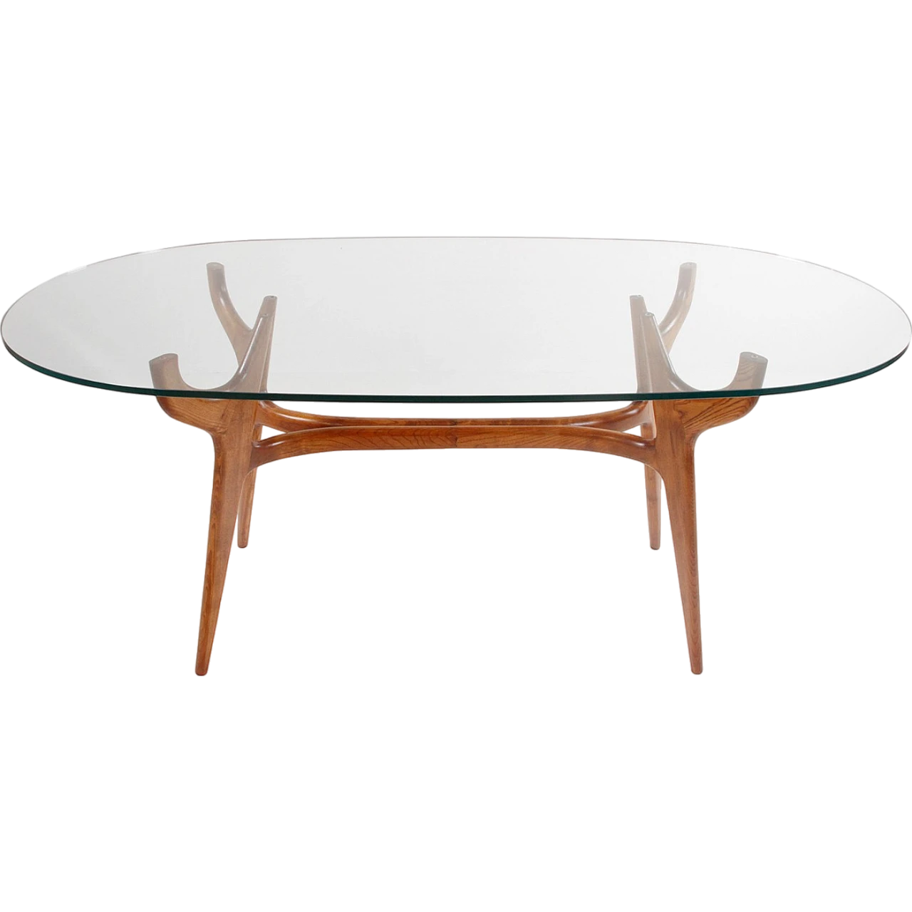 Oval table in solid oak with glass top, 1960s 13