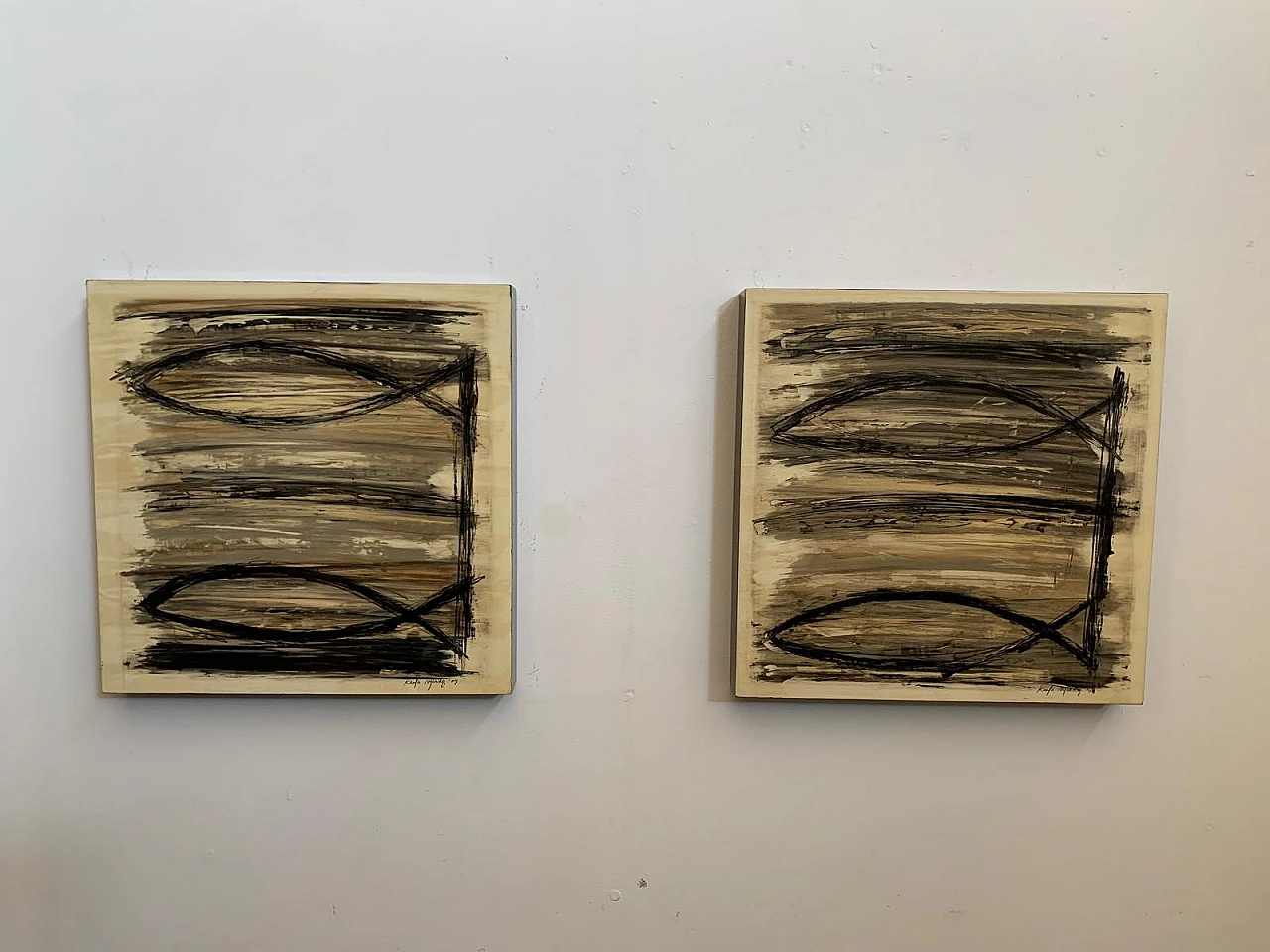 Pair of lacquered and painted box-wood Panels, 2009 1