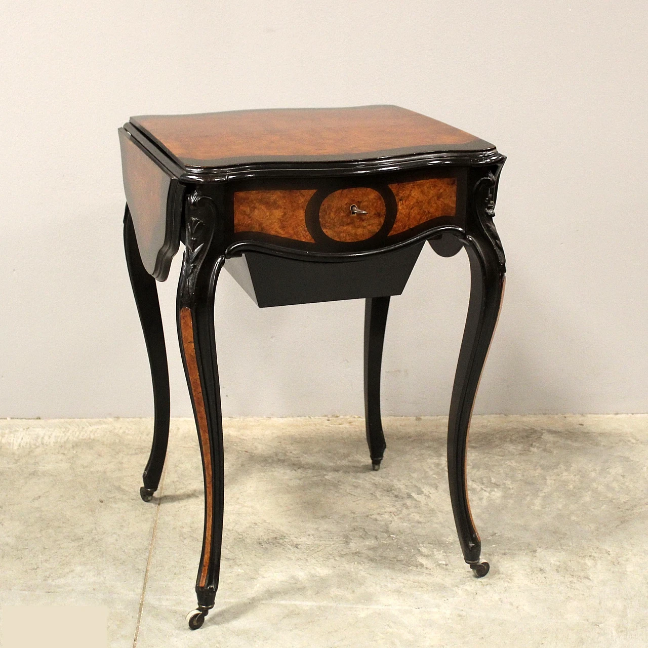 Napoleon III side table in ebonised wood and briarwood, 19th century 1