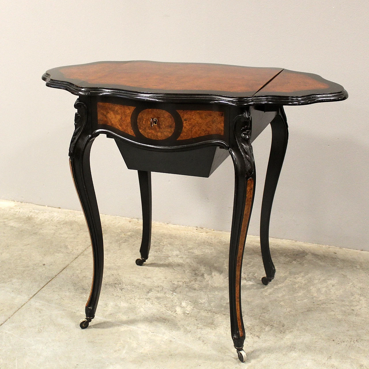 Napoleon III side table in ebonised wood and briarwood, 19th century 2