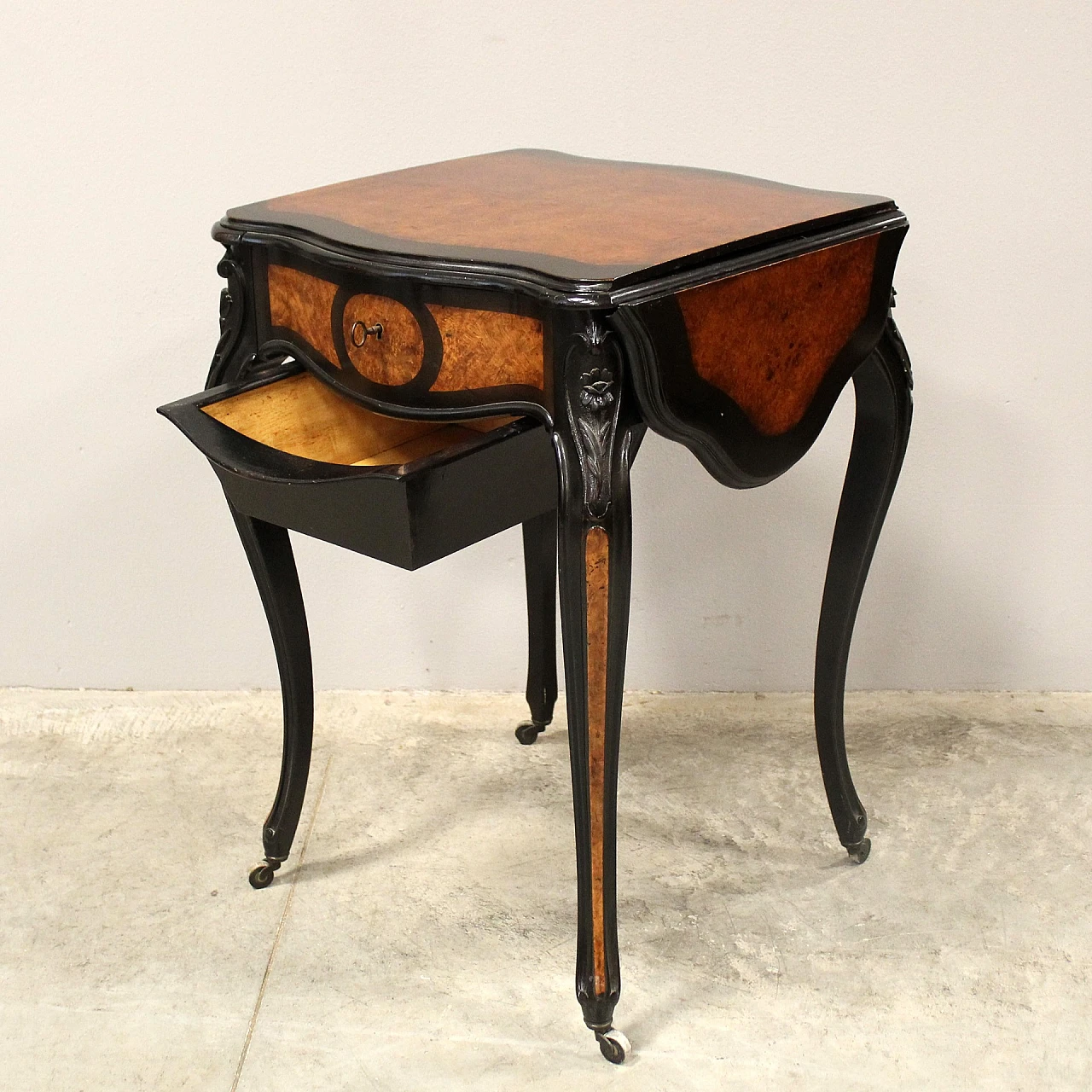 Napoleon III side table in ebonised wood and briarwood, 19th century 4