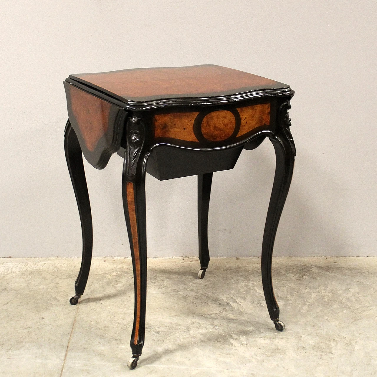 Napoleon III side table in ebonised wood and briarwood, 19th century 5