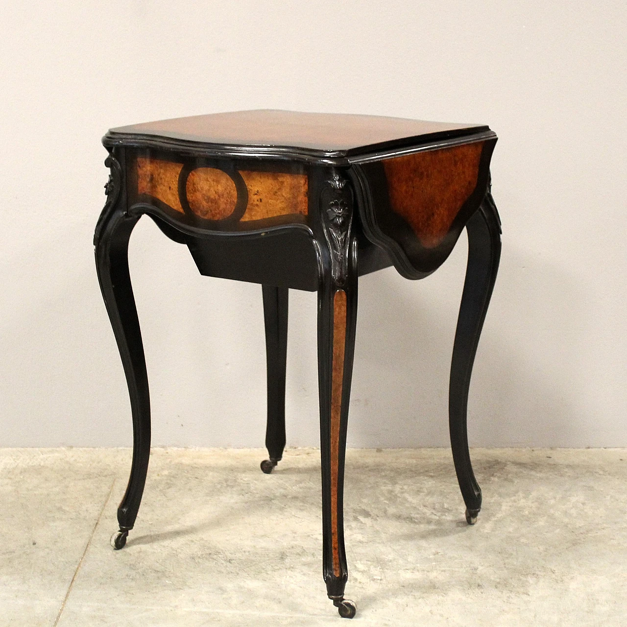 Napoleon III side table in ebonised wood and briarwood, 19th century 6