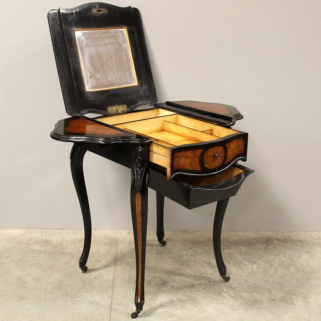 Napoleon III side table in ebonised wood and briarwood, 19th century 7