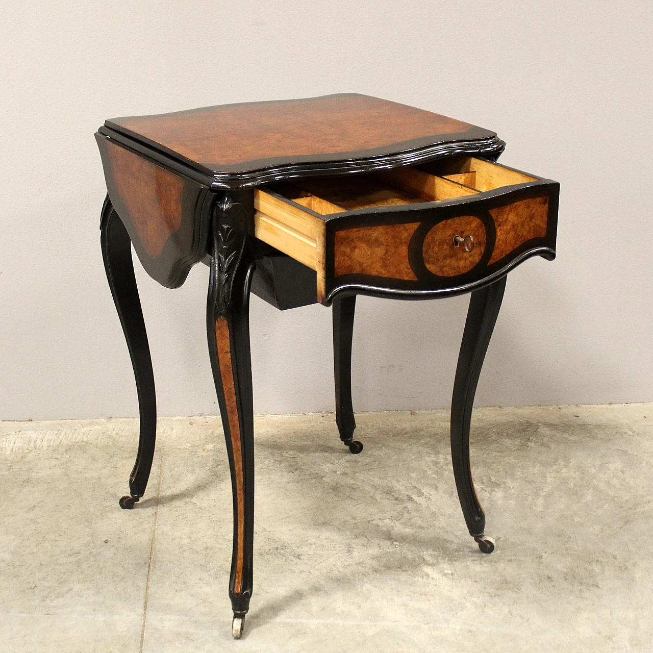 Napoleon III side table in ebonised wood and briarwood, 19th century 8