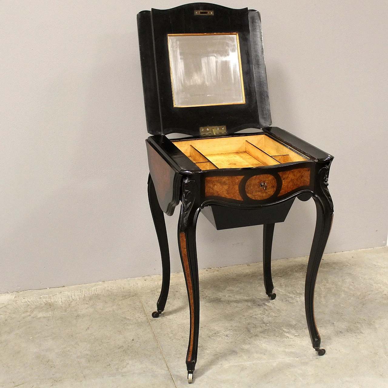 Napoleon III side table in ebonised wood and briarwood, 19th century 9