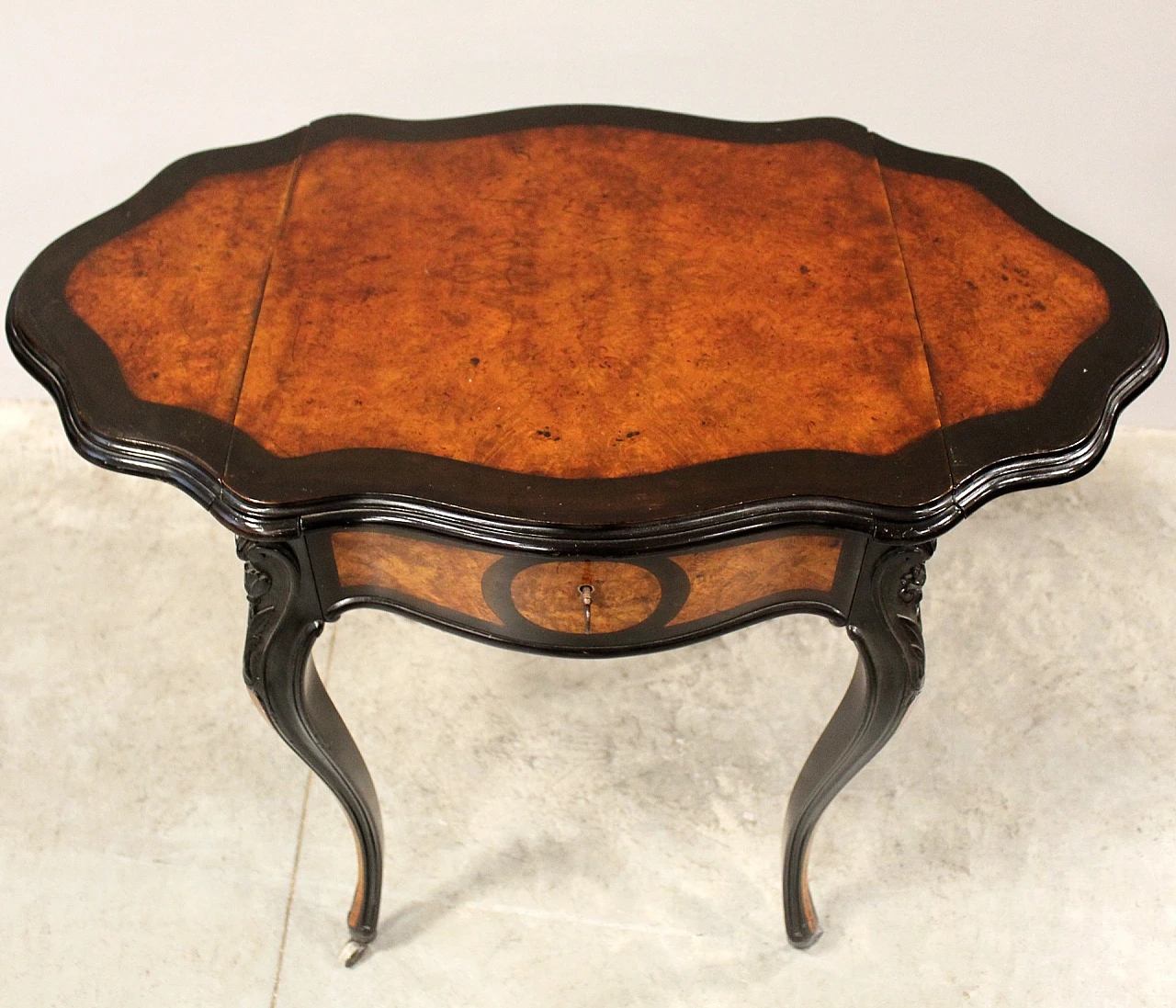 Napoleon III side table in ebonised wood and briarwood, 19th century 10