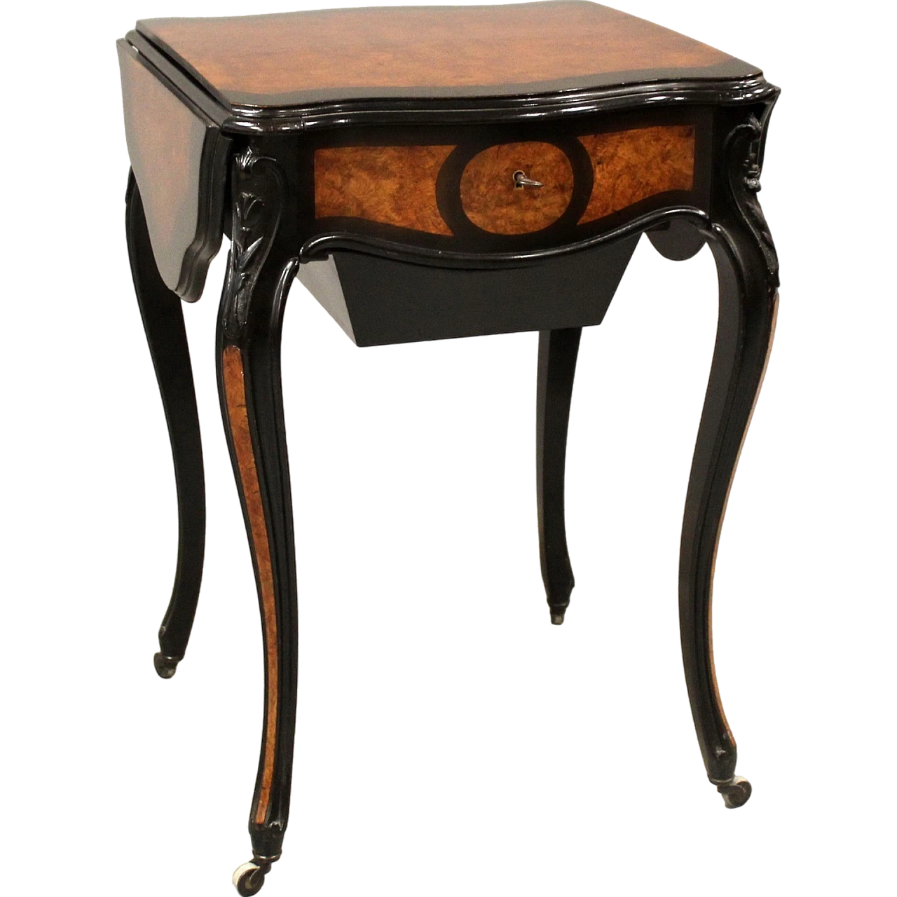 Napoleon III side table in ebonised wood and briarwood, 19th century 11