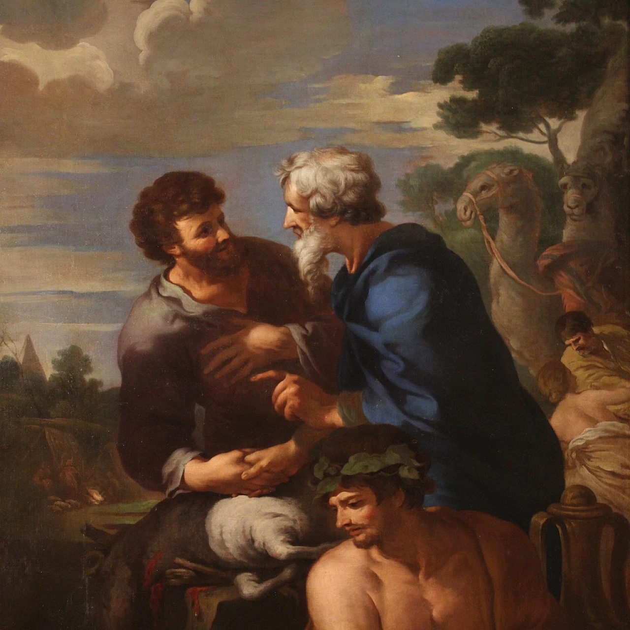 The alliance of Jacob and Laban, large Italian painting ,17th century 2