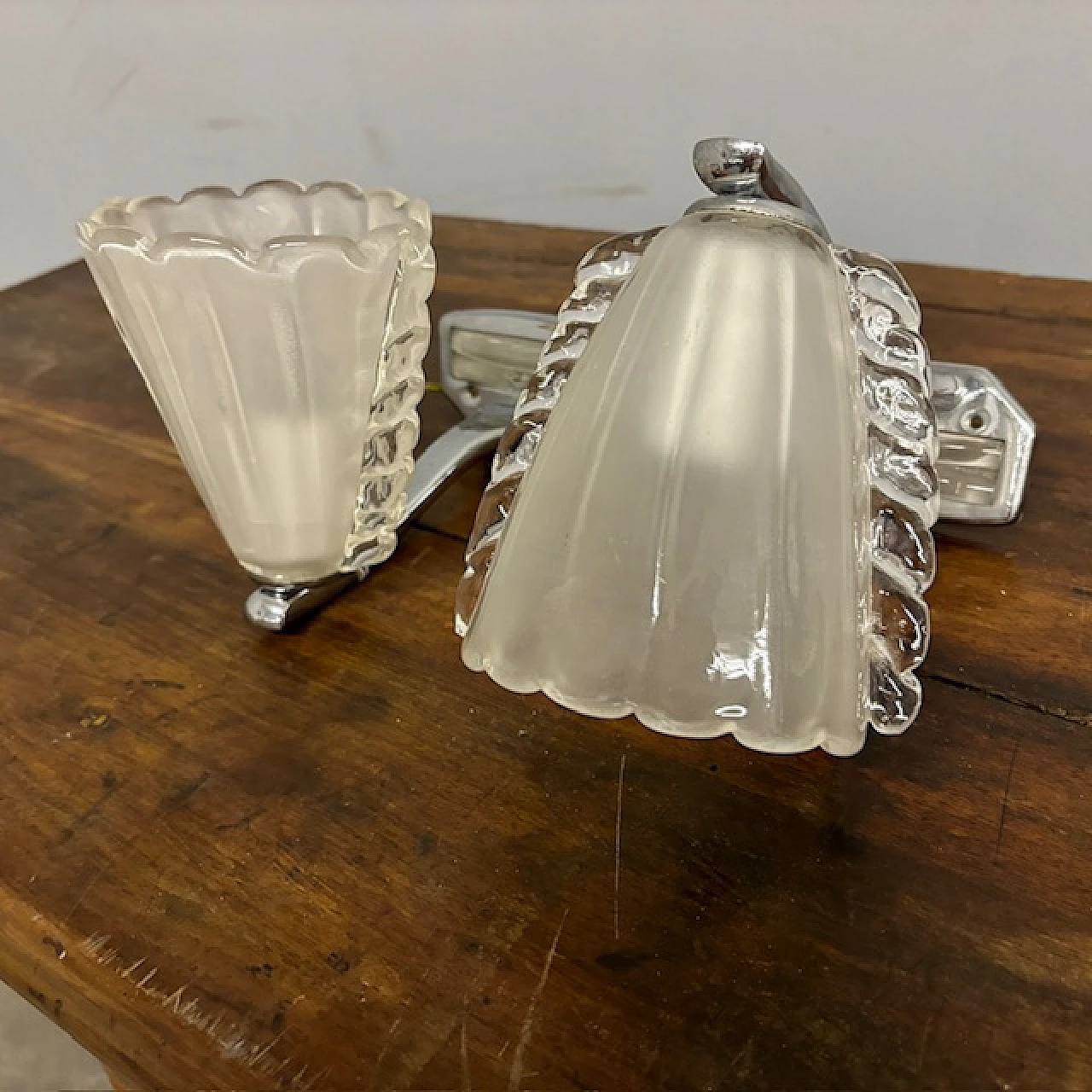 Pair of Vintage Murano glass wall lights with chromed metal, 1980s 1