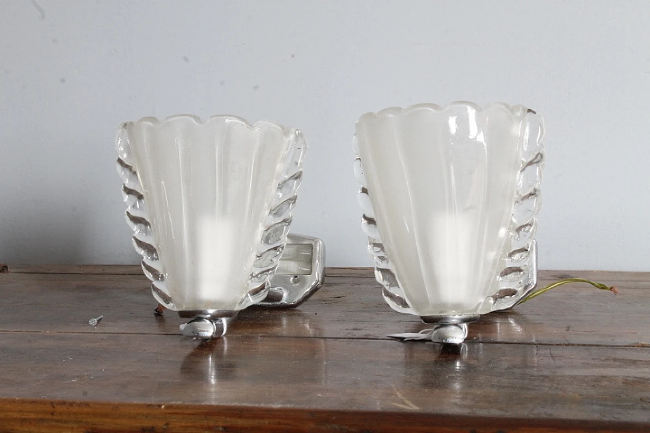 Pair of Vintage Murano glass wall lights with chromed metal, 1980s 2