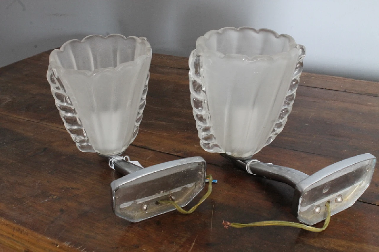 Pair of Vintage Murano glass wall lights with chromed metal, 1980s 6