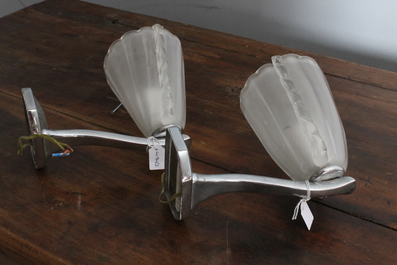 Pair of Vintage Murano glass wall lights with chromed metal, 1980s 7