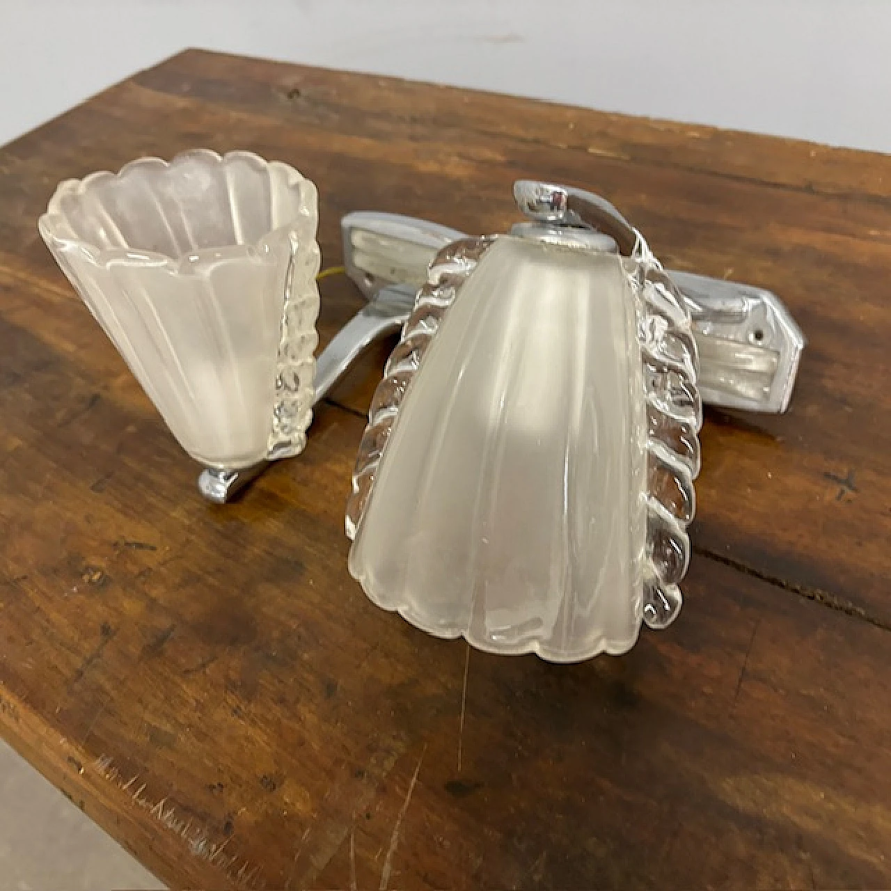 Pair of Vintage Murano glass wall lights with chromed metal, 1980s 13