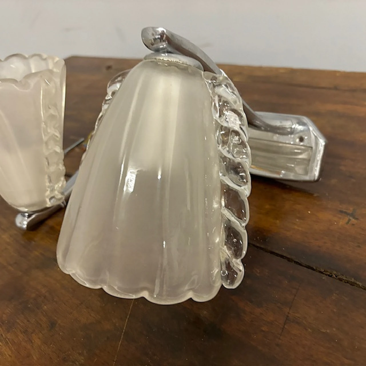 Pair of Vintage Murano glass wall lights with chromed metal, 1980s 14