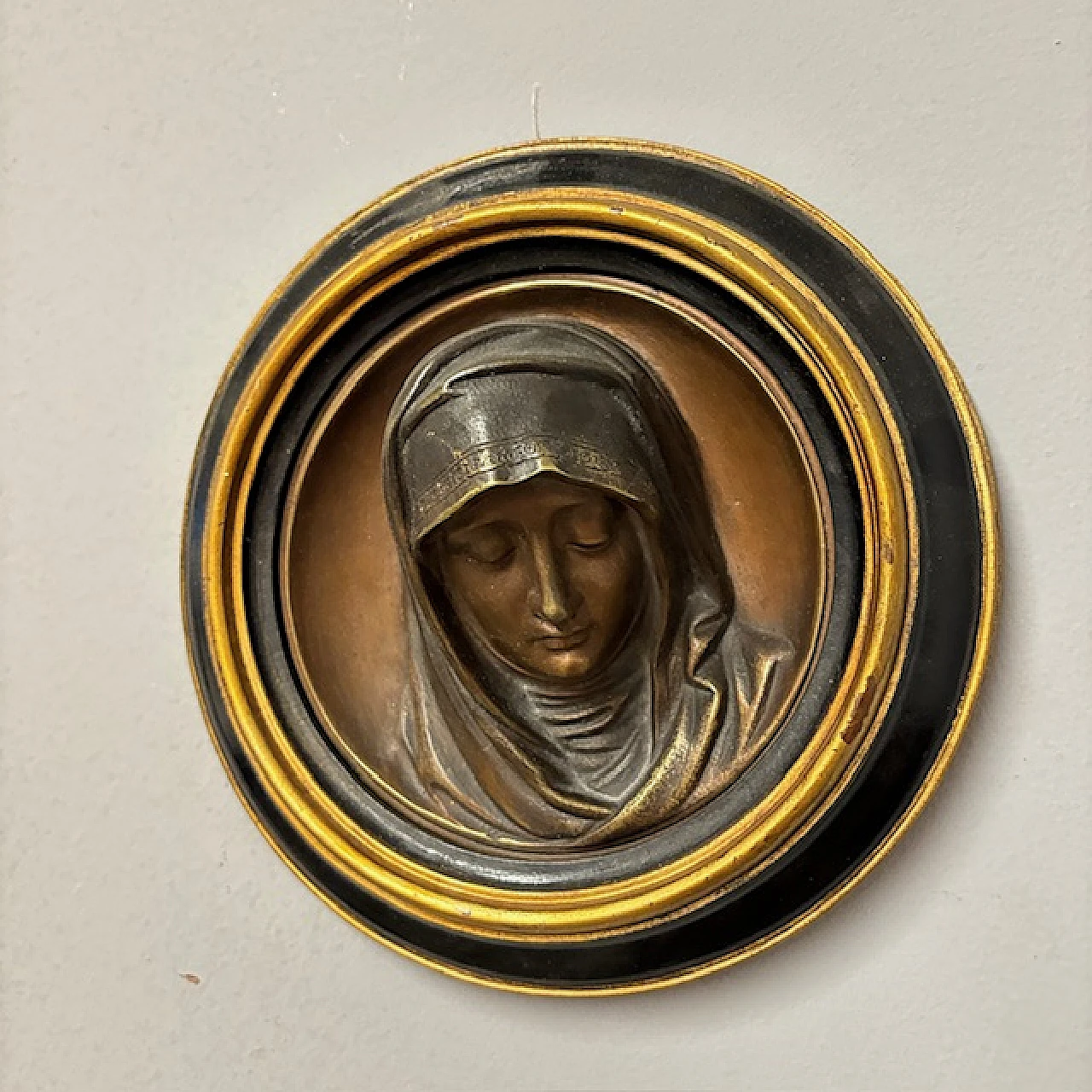 Antique bronze relives, head of the Virgin and Jesus, 19th century 5