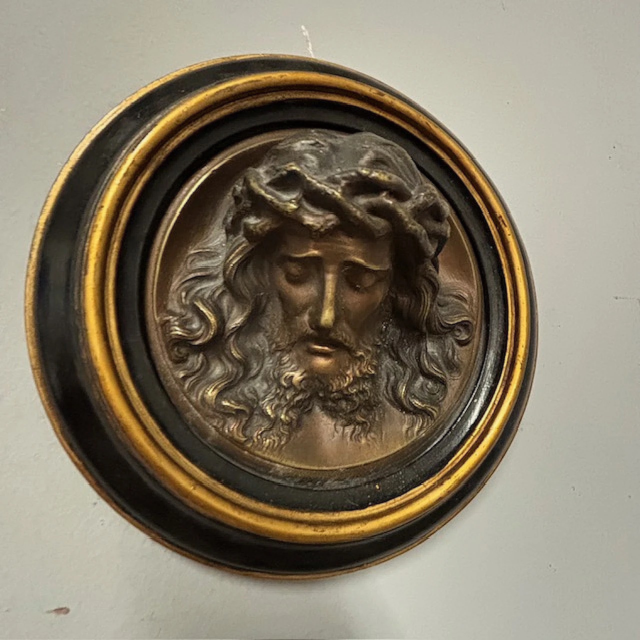 Antique bronze relives, head of the Virgin and Jesus, 19th century 8