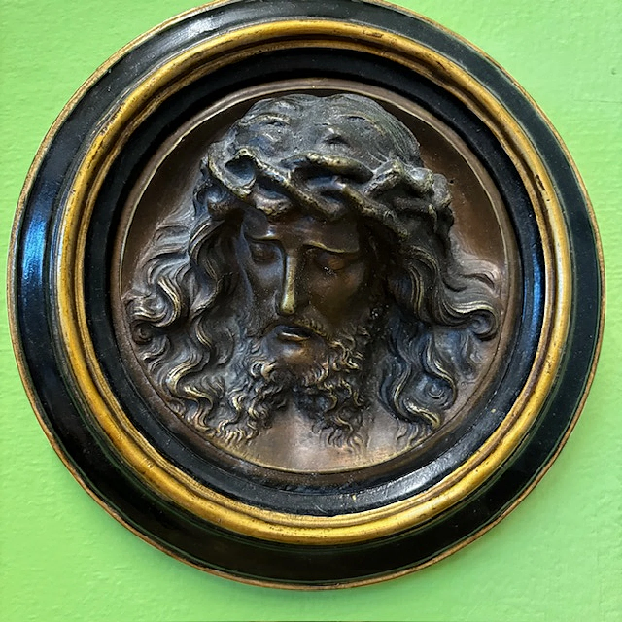 Antique bronze relives, head of the Virgin and Jesus, 19th century 12