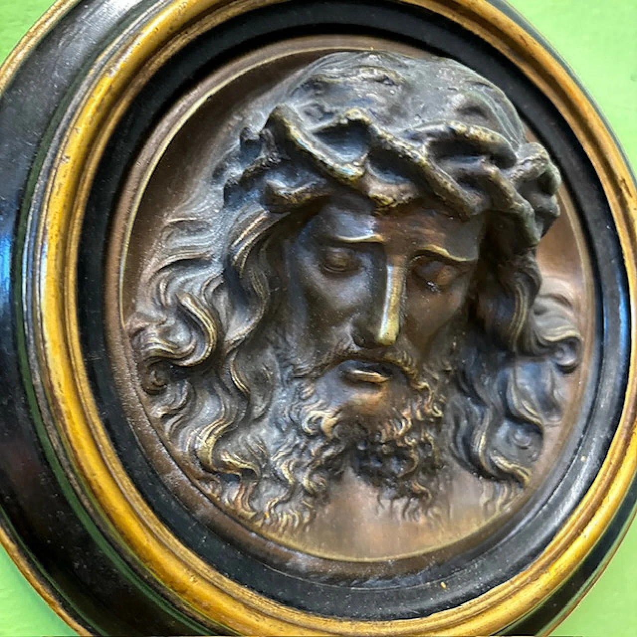 Antique bronze relives, head of the Virgin and Jesus, 19th century 13