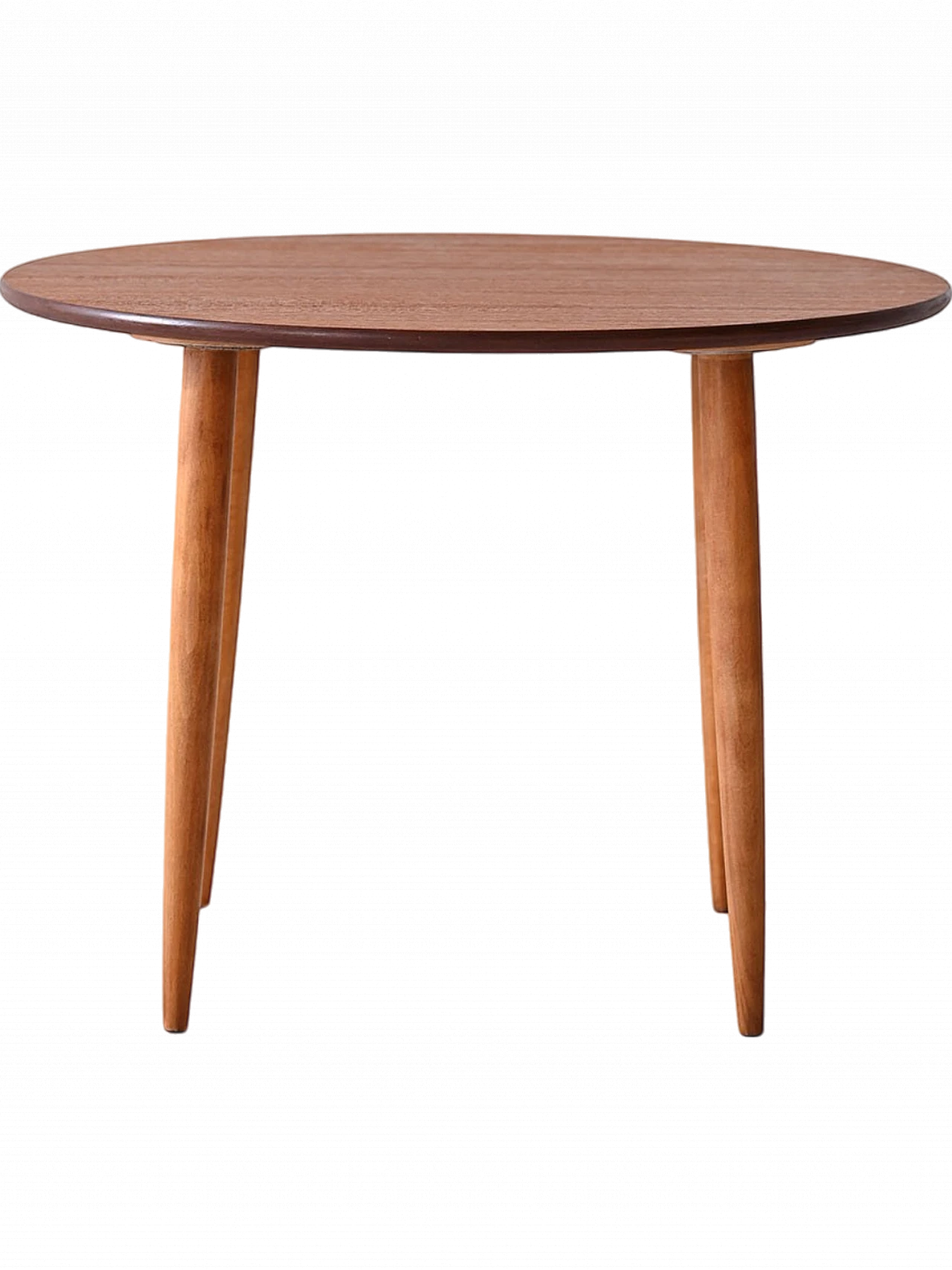 Round coffee table with teak top and birch legs, 1960s 10