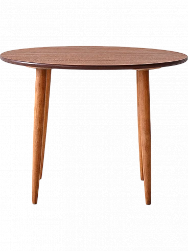 Round coffee table with teak top and birch legs, 1960s