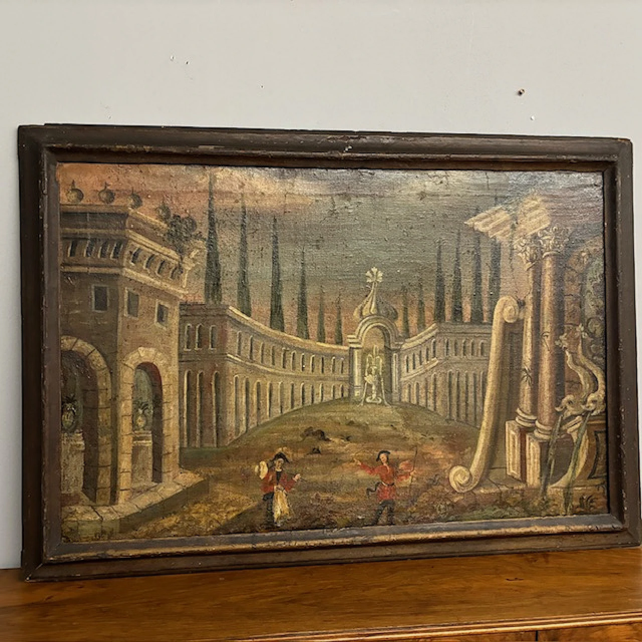 Architectural Capriccio, antique oil painting on canvas, 17th century 5