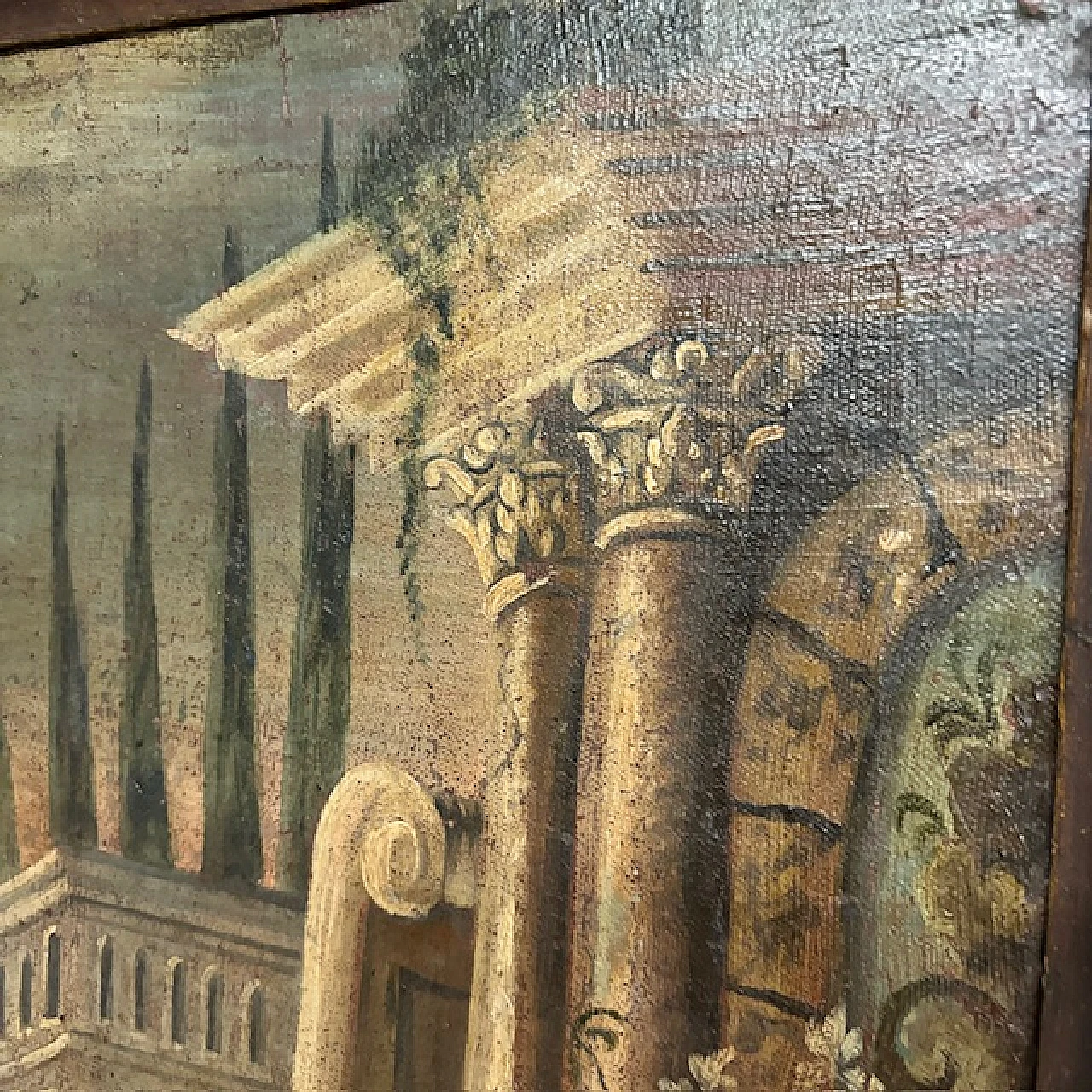 Architectural Capriccio, antique oil painting on canvas, 17th century 8