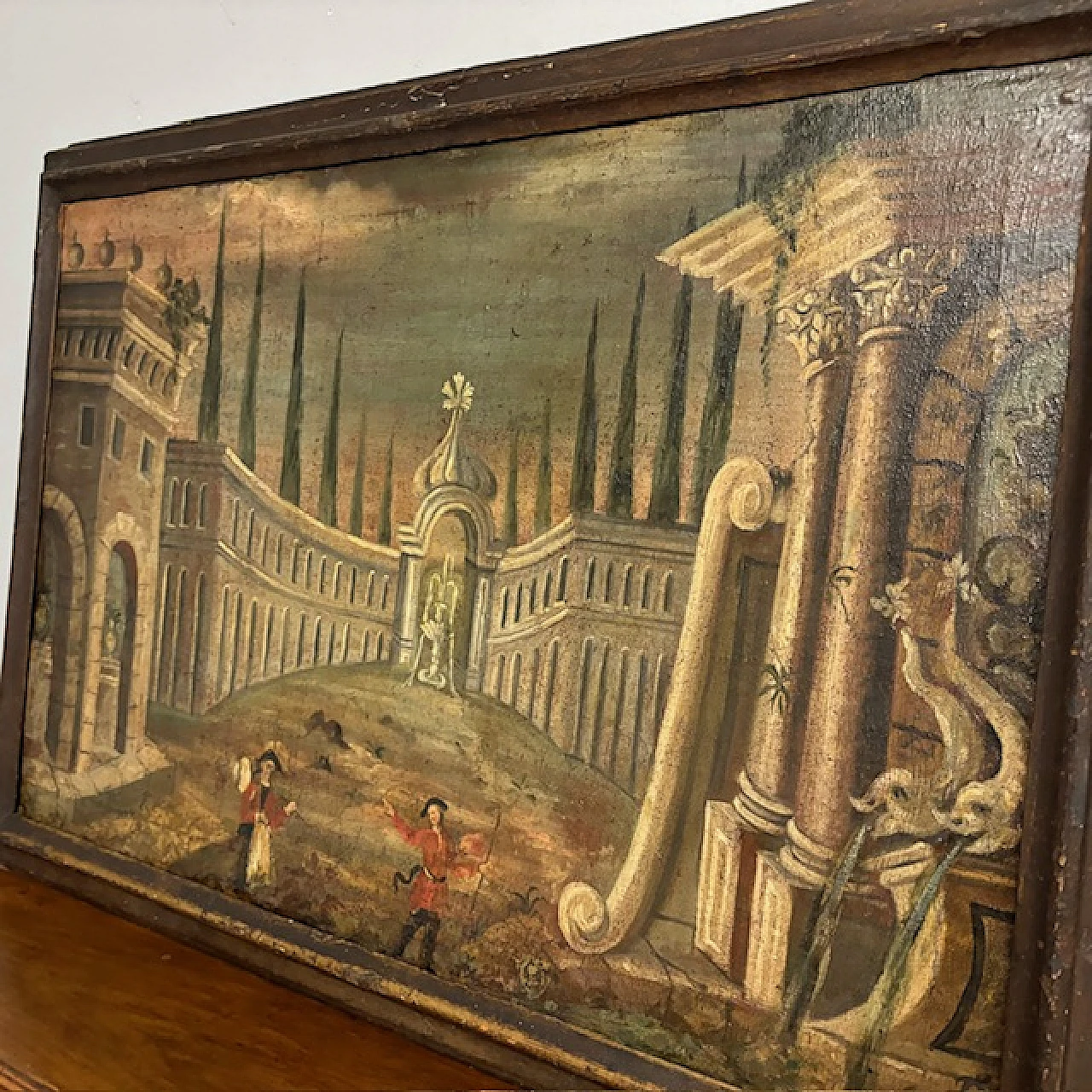 Architectural Capriccio, antique oil painting on canvas, 17th century 10